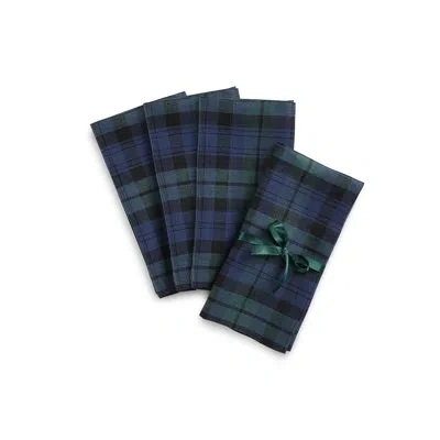 Solino Home Blackwatch Plaid - 100% Pure Linen Dinner Napkins In Blue