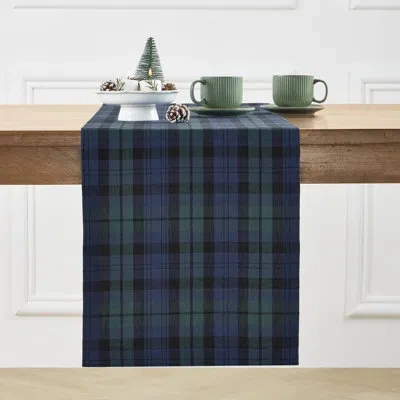 Solino Home Blackwatch Plaid - 100% Pure Linen Table Runner In Blue;green