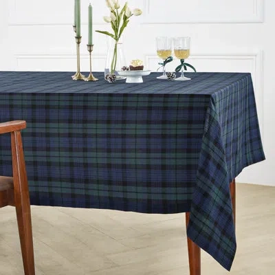 Solino Home Blackwatch Plaid - 100% Pure Linen Tablecloth In Blue;black
