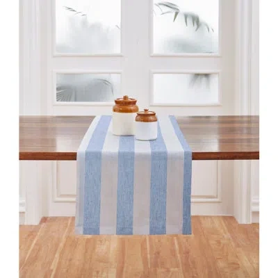 Solino Home Cabana Stripe - 100% Pure Linen Table Runner In Sky Blue,white