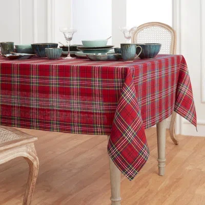 Solino Home Classic Tartan Plaid - 100% Pure Linen Christmas Tablecloth In Red