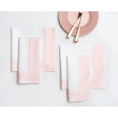 Solino Home Contempo - 100% Pure Linen Dinner Napkins In Blush Pink,white