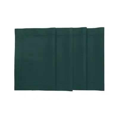 Solino Home Cotton Linen Hemstitch - 100% Pure Placemats In Dark Green