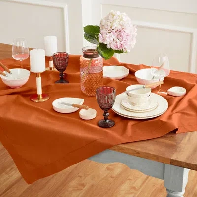 Solino Home Cotton Linen Hemstitch - 100% Pure Table Throw In Cinnamon