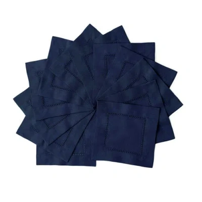 Solino Home Cotton Linen Hemstitch Cocktail Napkins In Blue