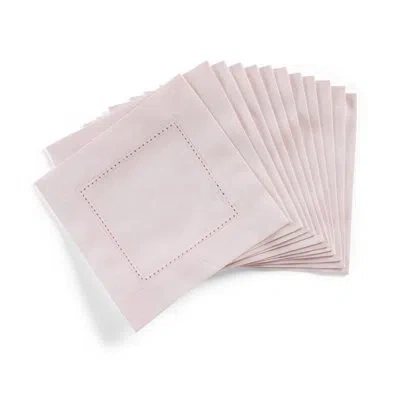 Solino Home Cotton Linen Hemstitch Cocktail Napkins In Pink