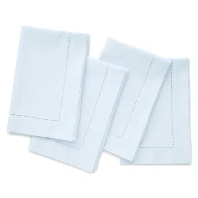 Solino Home Cotton Linen Hemstitch Dinner Napkins Set Of 4, 20 X 20 Inch For Dining Table, Holiday A In Blue