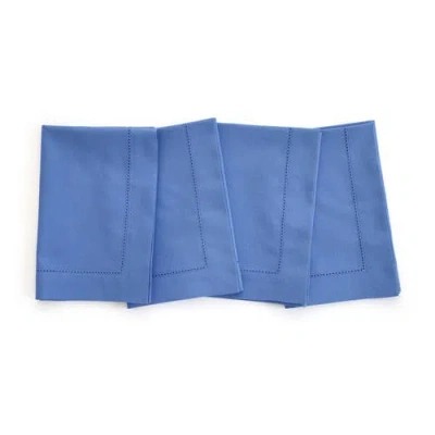 Solino Home Cotton Linen Hemstitch Dinner Napkins Set Of 4, 20 X 20 Inch For Dining Table, Holiday A In Blue