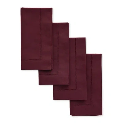 Solino Home Cotton Linen Hemstitch Dinner Napkins Set Of 4, 20 X 20 Inch For Dining Table, Holiday A In Burgundy