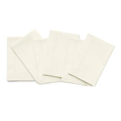 Solino Home Cotton Linen Hemstitch Dinner Napkins Set Of 6, 20 X 20 Inch For Dining Table, Holiday A In White