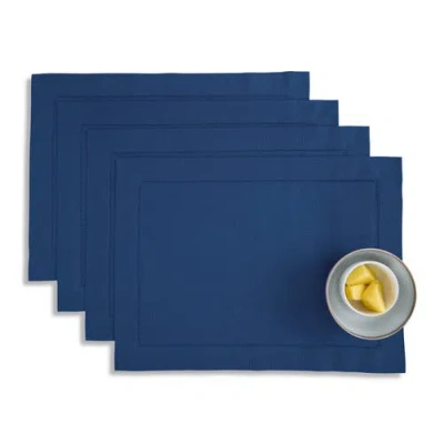 Solino Home Cotton Linen Hemstitch Placemats, 14" X 19" In Blue