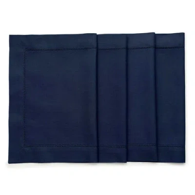 Solino Home Cotton Linen Hemstitch Placemats, 14" X 19" Inch In Blue