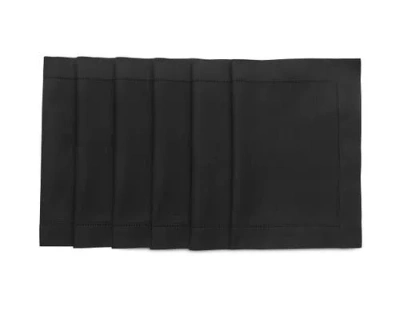 Solino Home Cotton Linen Hemstitch Placemats In Black