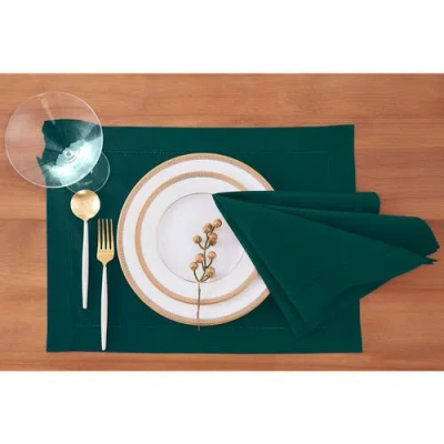 Solino Home Cotton Linen Hemstitch Placemats Set Of 4, 14 X 19 Inch For Dining Table, Holiday And Ev In Green