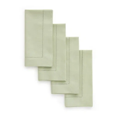 Solino Home Cotton Linen Hemstitch Placemats Set Of 6, 14 X 19 Inch For Dining Table, Holiday And Ev In Green