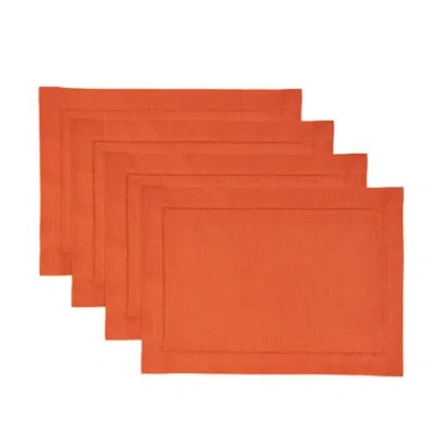 Solino Home Cotton Linen Hemstitch Placemats Set Of 6, 14 X 19 Inch For Dining Table, Holiday And Ev In Orange