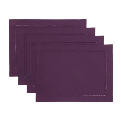 Solino Home Cotton Linen Hemstitch Placemats Set Of 6, 14 X 19 Inch For Dining Table, Holiday And Ev In Purple