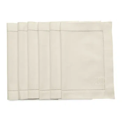 Solino Home Cotton Linen Hemstitch Placemats Set Of 6, 14 X 19 Inch For Dining Table, Holiday And Ev In Sand