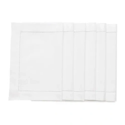 Solino Home Cotton Linen Hemstitch Placemats Set Of 6, 14 X 19 Inch For Dining Table, Holiday And Ev In White