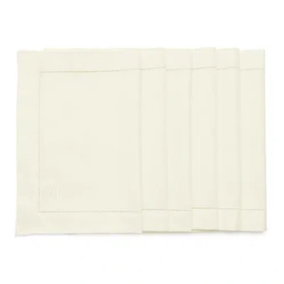Solino Home Cotton Linen Hemstitch Placemats Set Of 6, 14 X 19 Inch For Dining Table, Holiday And Ev In White
