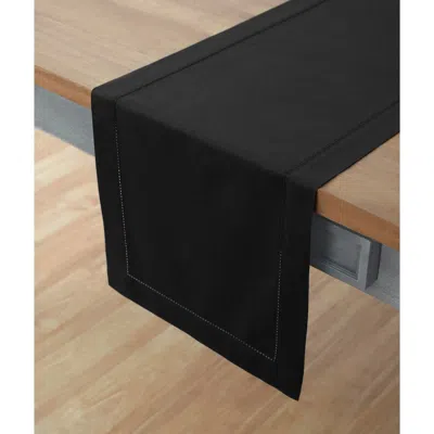 Solino Home Cotton Linen Hemstitch Table Runner In Black