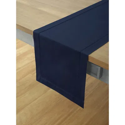 Solino Home Cotton Linen Hemstitch Table Runner In Blue