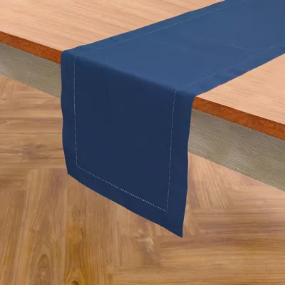 Solino Home Cotton Linen Hemstitch Table Runner In Blue