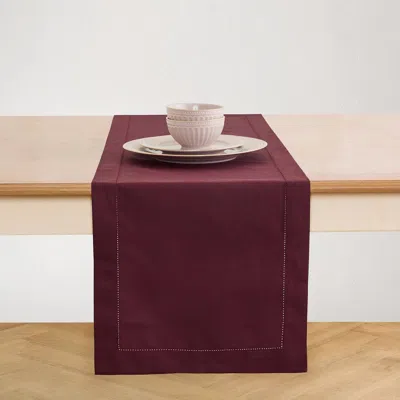Solino Home Cotton Linen Hemstitch Table Runner For Dining Table, Holiday And Everyday Table Decor In Burgundy