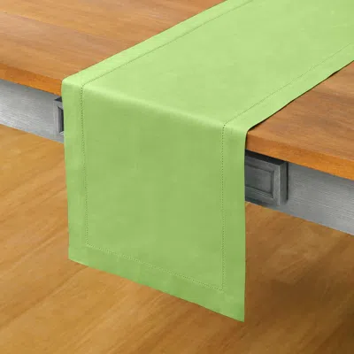 Solino Home Cotton Linen Hemstitch Table Runner In Green