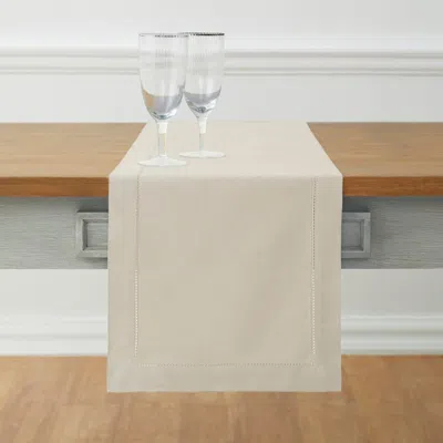 Solino Home Cotton Linen Hemstitch Table Runner In Neutral