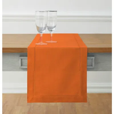 Solino Home Cotton Linen Hemstitch Table Runner In Orange