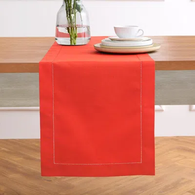 Solino Home Cotton Linen Hemstitch Table Runner In Red