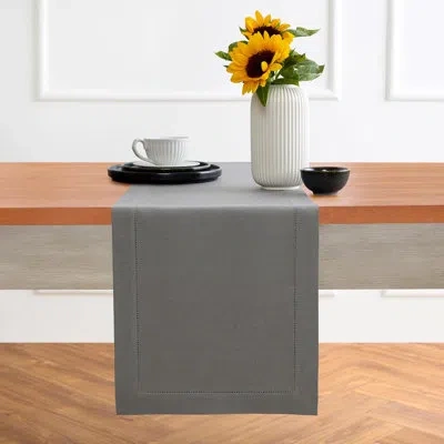 Solino Home Cotton Linen Hemstitch Table Runner In Steel Gray