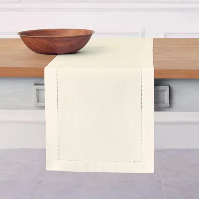 Solino Home Cotton Linen Hemstitch Table Runner In Neutral
