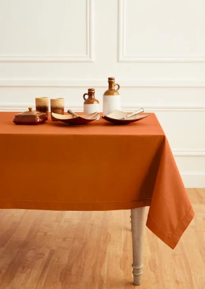 Solino Home Cotton Linen Hemstitch Table Throw, 52" X 52" Inch, 52" X 52" Inch In Brown