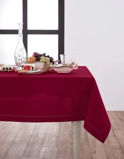 Solino Home Cotton Linen Hemstitch Table Throw, 52" X 52" Inch, 52" X 52" Inch In Red