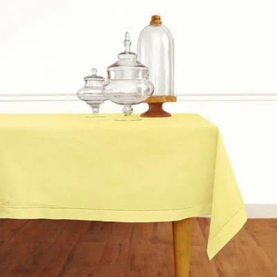 Solino Home Cotton Linen Hemstitch Table Throw, 52" X 52" Inch, 52" X 52" Inch In Yellow