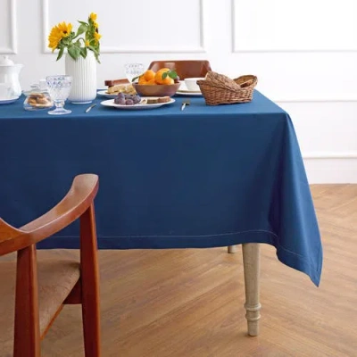 Solino Home Cotton Linen Hemstitch Table Throw In Blue