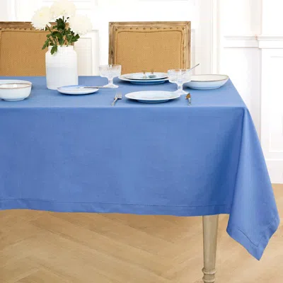 Solino Home Cotton Linen Hemstitch Tablecloth For Dining Table, Holiday And Everyday Table Decor In Blue
