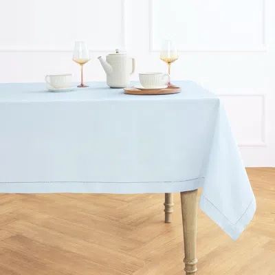 Solino Home Cotton Linen Hemstitch Tablecloth For Dining Table, Holiday And Everyday Table Decor In Blue