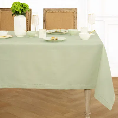 Solino Home Cotton Linen Hemstitch Tablecloth For Dining Table, Holiday And Everyday Table Decor In Green