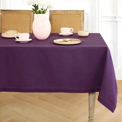 Solino Home Cotton Linen Hemstitch Tablecloth For Dining Table, Holiday And Everyday Table Decor In Purple