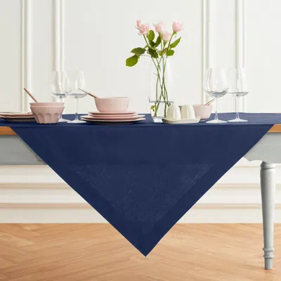 Solino Home Cotton Linen Plain Table Throw 52 X 52 Inch In Blue
