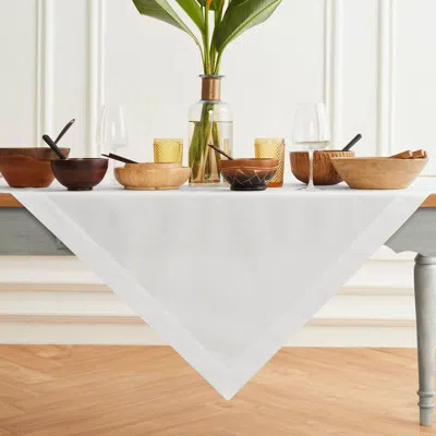 Solino Home Cotton Linen Plain Table Throw 52 X 52 Inch In White