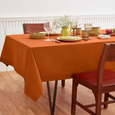 Solino Home Cotton Linen Plain Tablecloth For Dining Table, Holiday And Everyday Table Decor In Brown