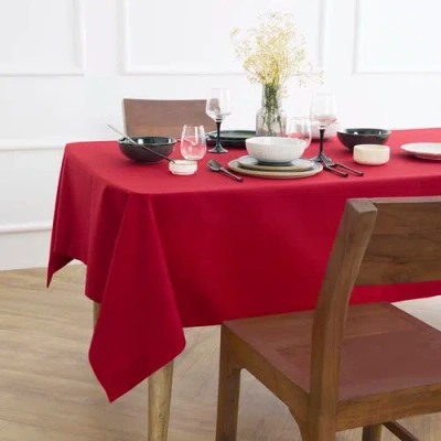 Solino Home Cotton Linen Plain Tablecloth For Dining Table, Holiday And Everyday Table Decor In Red
