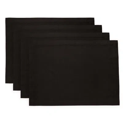 Solino Home Dru - Cotton Linen Plain Placemats In Black