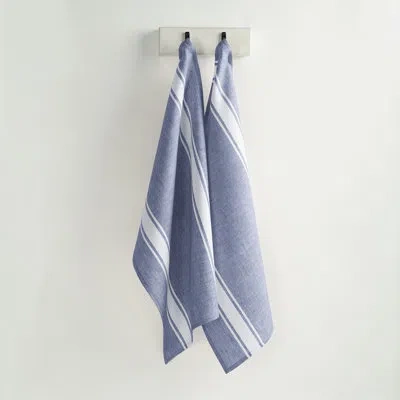 Solino Home Farmhouse Stripe - 100% Pure Linen Kitchen Towels In Blue And White