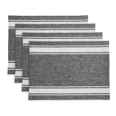 Solino Home Farmhouse Stripe - 100% Pure Linen Placemats In Black,white