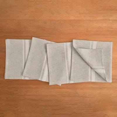 Solino Home French Stripe - 100% Pure Linen Dinner Napkins In White And Natural